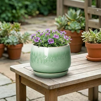 6 Inch Planter, Ceramic Plant Pots for Indoor Plants, Green - size: 6 Inch, style: Green