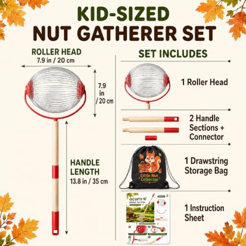 Nut Gatherer for Kids, Acorn Picker Upper Roller with Storage Bag