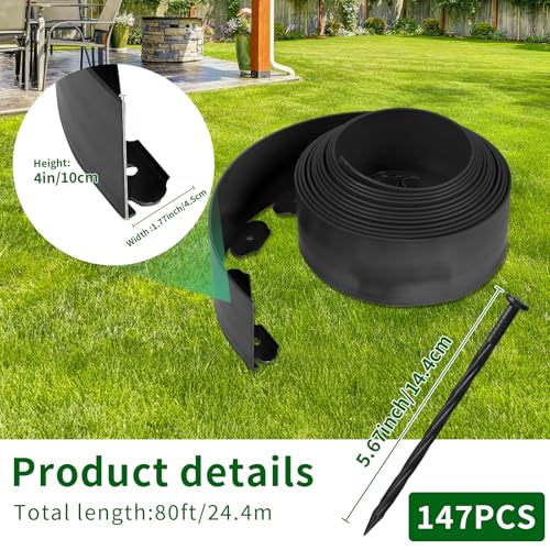 AggFencer Landscape Edging 4in Garden Edging Borders No Dig 80ft - color: Black, size: 4in x 80ft
