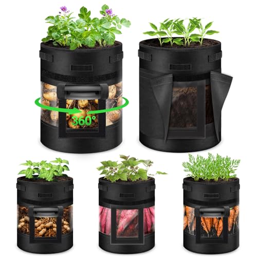 5 Pcs 10 Gallon Visible Potato Grow Bags with Shading Flap & Harvest Window