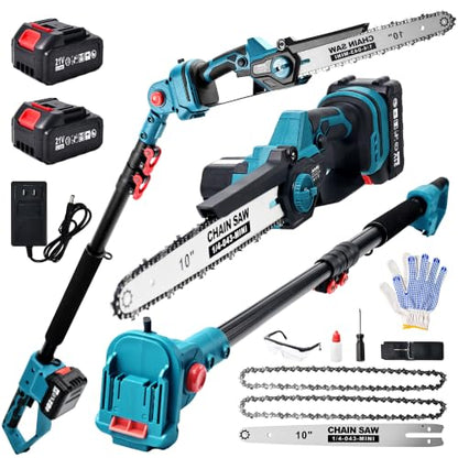 10'' Electric Pole Saws, 2-in-1 Mini Chainsaw for Tree Trimming - color: Blue, size: 10inch