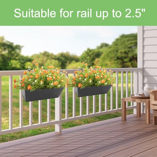 16 Inch Railing Planters Box Metal Hanging Flower Pot 5 Pcs - color: Black-5pcs