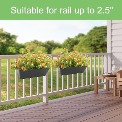 16 Inch Railing Planters Box Metal Hanging Flower Pot 5 Pcs - color: Black-5pcs