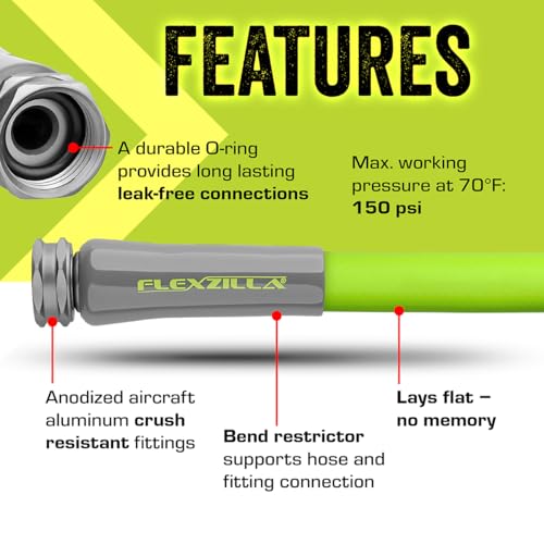 Flexzilla Garden Utility Hose 5/8 in. x 15 ft., Lightweight All-Weather Water Hose, Durable and Flexible, Leak-Free Connections - color: Chartreuse, size: 15ft, style: Standard Grip