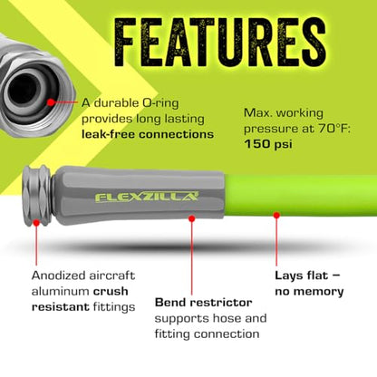 Flexzilla Garden Utility Hose 5/8 in. x 15 ft., Lightweight All-Weather Water Hose, Durable and Flexible, Leak-Free Connections - color: Chartreuse, size: 15ft, style: Standard Grip