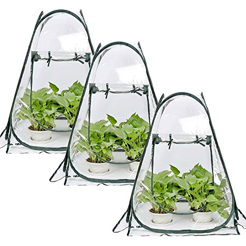 Porayhut Pop Up Greenhouse Cover,Pack of 3 Pcs,Flower House Mini Gardening Plant Flower Sunshine Room Room,Backyard PVC Greenhouse Cover for Cold Frost Protector Gardening Plants - style: 3 Pcs Pear Shape Plant Cover