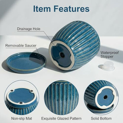 6-Inch Ceramic Plant Pots with Drainage Hole, Modern Flower Pots - size: 6 Inch