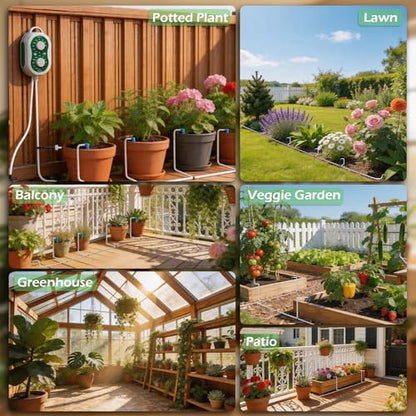 Automatic Drip Irrigation System for Garden with USB & Timer, 50FT Plant Watering Devices for 15 Pots, IP65 Waterproof 2200mAh Watering System for Indoor Outdoor Lawn Farm Greenhouse Balcony Patio
