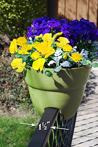 Emsco Group Bloomers Rail Planter, 24" Weatherproof Resin Deck & Balcony Planter with Drainage – Fits 2x4 & 2x6 Rails – Sage Green - color: Sage Green, size: 24.3 × 10.5 × 9.5 inches