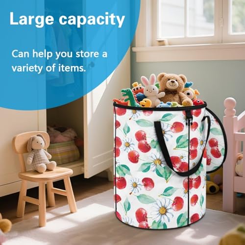 BIGCARJOB Daisy Cherry Foldable Trash Can Outside Waste Basket Bin Water Resistant Garbage Bag Recycling Bin Trash Can with Lid and Clip(23 Gallons), 22.83x17.71 in - color: Daisy Cherry