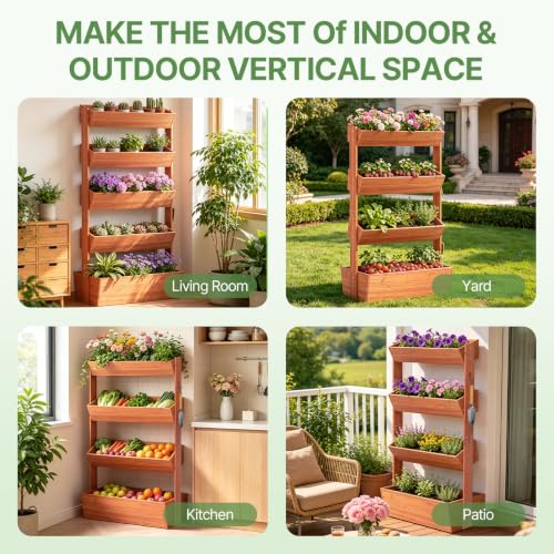 Suteck Raised Garden Bed, 4 Tier Vertical Wooden Planter Box - size: 4 Tier