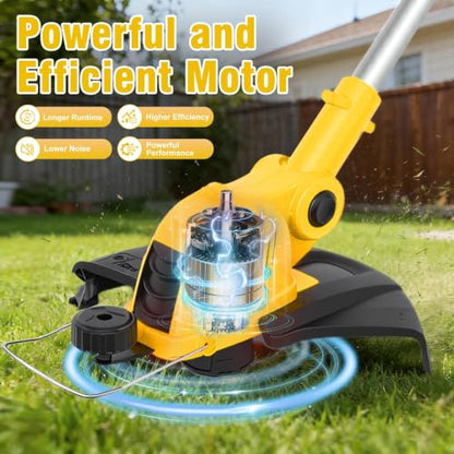 21V Electric Weed Wacker, Auto Line Feed High-Torque Motor - color: Yellow