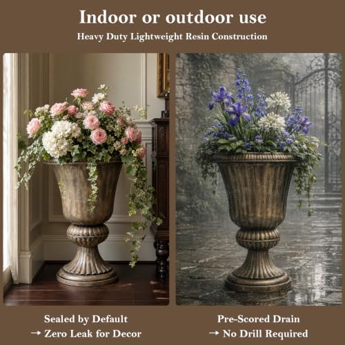 Athena Collection 20" Tall Urn Planters for Outdoor Plants, 2 Pack, Bronze - color: Bronze