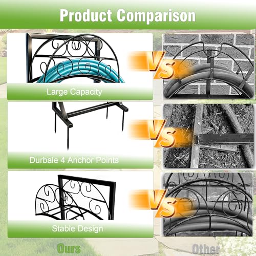 Garden Hose Holder, Heavy Duty 4 Spikes Water Hose Stand, Freestanding Hose Hanger Holds 150FT, Stable Hose Storage Organizer for Outside Yard Lawn
