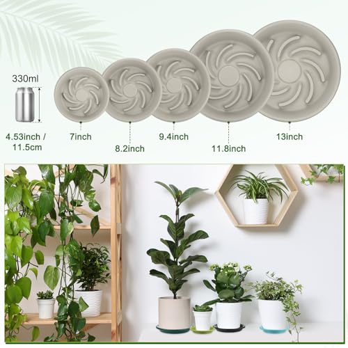 M METERXITY 2-Pack Plant Saucer, 7.3 Inch/ 18.5cm Plastic Plant Trays Thicker for Pots/Indoor/Outdoor/Water Drainage and Protection, Flowerpot Drip Tray [Grayish White] - size: 7.28 in