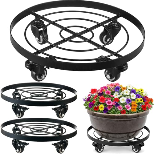 Planterhoma 3 Packs Extra-large 15 Inch Metal Plant Caddy Plant Dolly with Wheels Heavy-Duty Wrought Iron Rolling Plant Stand with Casters for Indoor and Outdoor Plant Pot Rollers Black - color: Black, size: 15"/ 3 packs