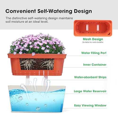 VIVOSUN Self-Watering Planters, 6-Pack 10.5 in Window Herb Planter Box - size: 6