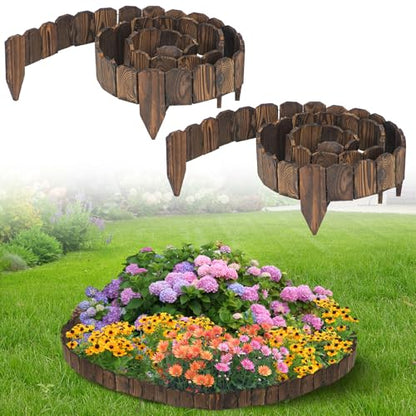 9.6ft L x 3.9in H Landscape Edging - 2 Packs Sturdy Anti-Corrosive Wood Garden Edging Border, Low-Profile Blends into Nature, for Yard Flower Bed Path Decorative Tree Fence