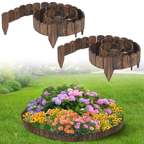 9.6ft L x 3.9in H Landscape Edging - 2 Packs Sturdy Anti-Corrosive Wood Garden Edging Border, Low-Profile Blends into Nature, for Yard Flower Bed Path Decorative Tree Fence