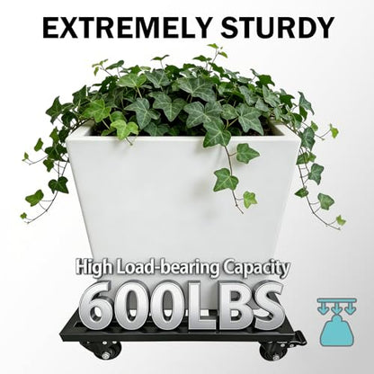 KAXIWEI 22" Heavy Duty Plant Caddy with Lockable Wheels - 600lbs Metal Plant Stand on Rollers, Durable Square Plant Dolly, Rust-Proof Rolling Plant Roller for Large Planters and Pots - size: 22" Square Black