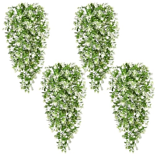 Waipfaru 8Pcs Fake Hanging Plants, Faux Ivy Fake Vines Greenery - color: White Flowers, size: 8Pcs Plants