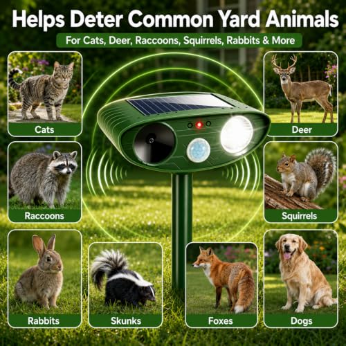 4 Pack Sonic Fortress Pro Deer Repellent Devices for Plants,Cat Repellent Outdoor Motion Sensor Solar Animal Repellent Ultrasonic for Squirrel Rabbit Raccoon Skunk Fox Coyote Deterrent Yard Garden