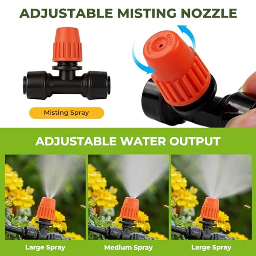 50FT Drip Irrigation Kit, Quick Connect Garden Watering System, Easy Install Drip Irrigation System with Misting Nozzles for Patio, Potted Plants, Small Garden & Greenhouse - size: 50FT
