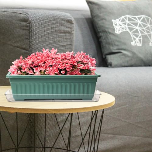 Kingrol 16 Pack Clear Rectangular Plant Saucers, Thick Plastic Drip Trays for Indoor Plants, Windowsill Plant Trays for Pots, Narrow Planters and Seedlings