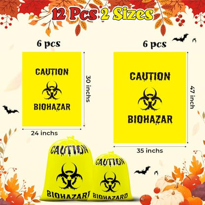12 Pcs Yellow Large Halloween Lawn Leaf Bags Outdoor,Biohazard