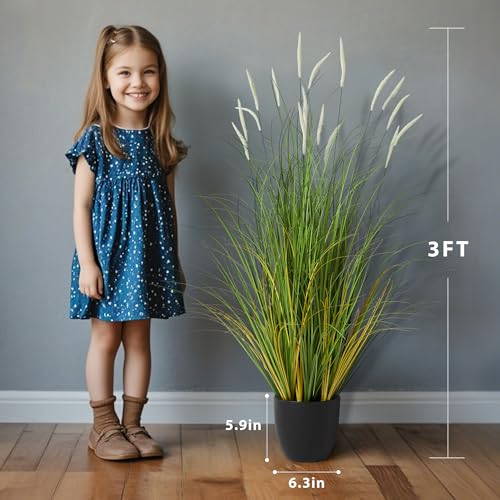 3ft 2-Pack Artificial Cattail Reed Grass, 35in Artificial Fake Onion Plant - size: 3FT