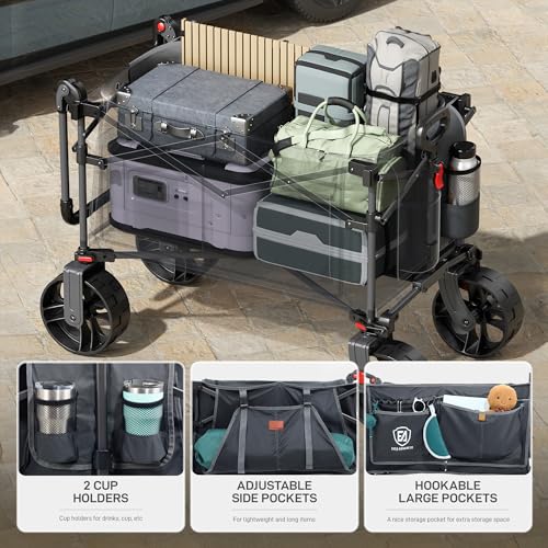 EVER ADVANCED Folding Push Wagon with Brakes, Portable Shopping Cart - color: Gray