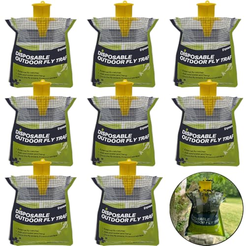 8 Pack Fly Traps Outdoor Hanging Disposable Fly Bags Trap, Effective Pre-Baited Flies Catcher for Patio, Yard, Chicken Coops, Horse Stables, Barns
