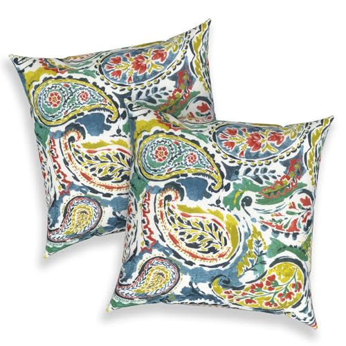 Outdoor 16x16 Inch Throw Pillow Covers Set of 2, Covers ONLY, All Weather Square Pillow Cases, Patio Cushion Pillow of Home Furniture Use, Paradise Paisley - color: Paradise Paisley, size: 16" x 16" (Pack of 2)