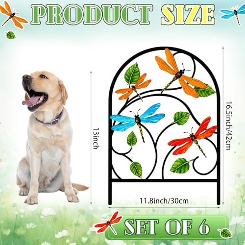 Yaocom 6 Pack Dragonfly Garden Fence 16.5" H x 11.8" W Metal Border - style: Dragonfly
