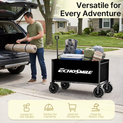 EchoSmile Collapsible Wagon Cart, Heavy Duty 400lbs Capacity, Black - color: Black