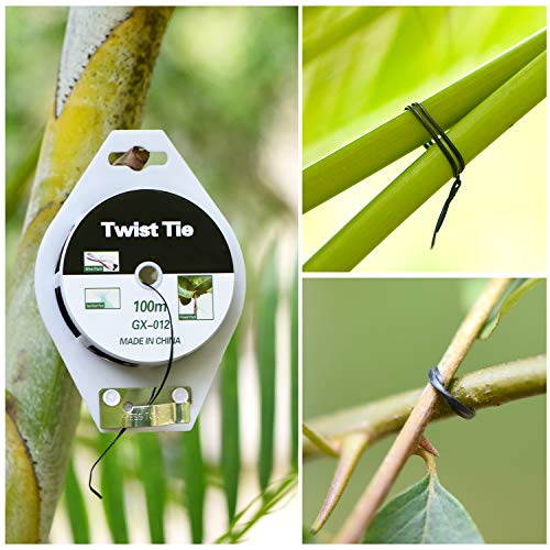 328ft (100m) Twist Ties, Plant Ties for Vines Garden Wire with Cutter for Gardening Home Office, Multi-Function Black Plastic Coated Wire - color: Black