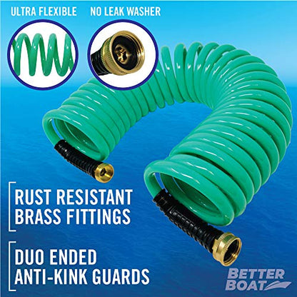 25FT Coiled Boat Hose, Expandable Coil Water Hose, Marine Grade 3/4 Inch - style: 25 FT