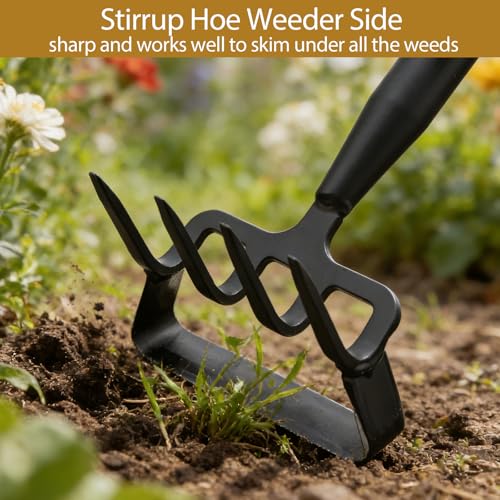 Garden Hoe and Cultivator Heavy Duty, Scuffle Loop Action Weeding Tool with Long Handle 30-60 Inch, Metal Weeder Scraper Stirrup Hoe Rake - size: 30-60"