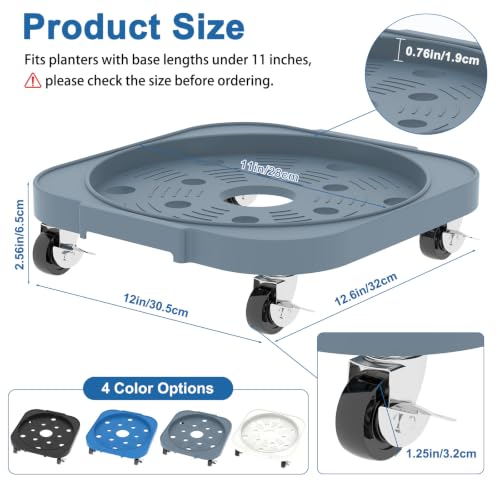 2 Pack 11'' Heavy Duty Rolling Plant Caddy with Wheels, Grey - color: Gray