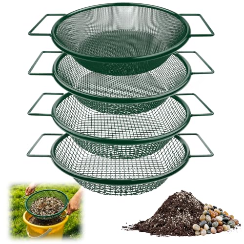 Mulctun 4Pcs Soil Sifter with Handles,Heavy Duty Dirt Sifter for Gardening - color: Green, size: 4 Pcs (2,4,6,8mm grid)