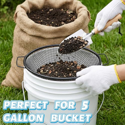 3PCS Soil Sifter 3,6,10mm Rock Sifting Screen with Shovel Gloves Black - size: Black-3PCS(1/8in,1/4in,3/8in)