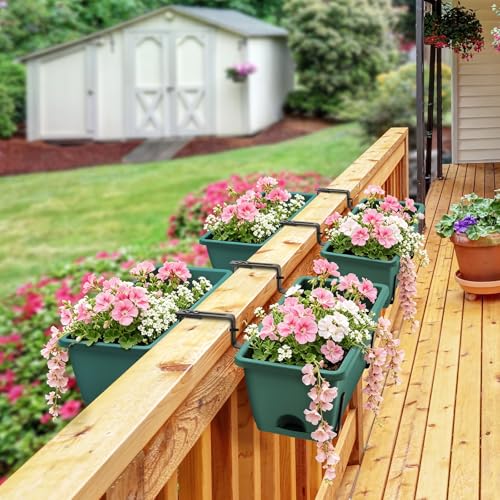 4-Pack Railing Planter Boxes with 2 Sets Double-Sided Adjustable Brackets - color: Green