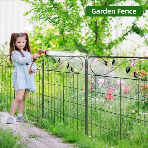 Black Metal Garden Fence 30in(H)X12ft(L) 6 Panels Decorative Garden Fencing - size: 30″Tall(6 Panels)