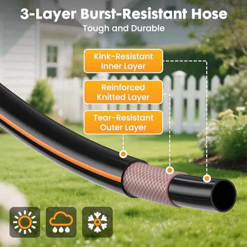 NEWBULIG Garden Hose Reel, 1/2" x 100 ft Retractable Heavy Duty Water Hose - color: Orange, size: 1/2" x 100 FT