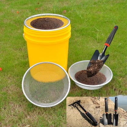 Garden Tool Set, Includes 6 mm Mesh Gardening Sifter, Trowel, Transplanter, and Cultivator for Outdoor Gardening, Ergonomic Yard Tool Kit