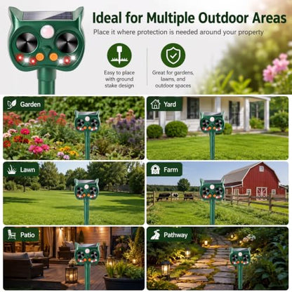 2 Pack Solar Ultrasonic Animal Repeller, Motion Sensor Deer Cat Deterrent