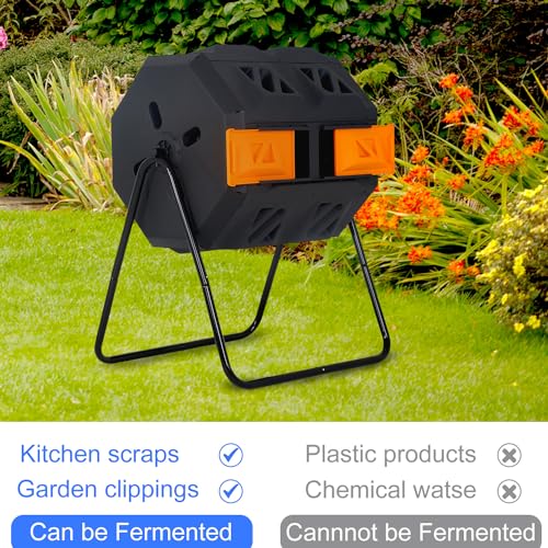 FDW | Outdoor Compost Bin | 43 Gallon | Orange | Dual Chamber Tumbling Bin - color: Orange