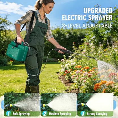 2 Gallon Electric Sprayer, Battery Powered Garden Sprayer with 3 Adjustable Speed, Automatic Water Pump Weed Yard Lawn Sprayer with 4 Mist Nozzles, USB Rechargeable Handle, Retractable Wand for Plants - color: Green