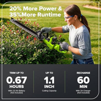 Greenworks 24V 24 in Cordless Hedge Trimmer, 2.0 Ah Battery and Charger - size: 24 in, style: With 2Ah Battery