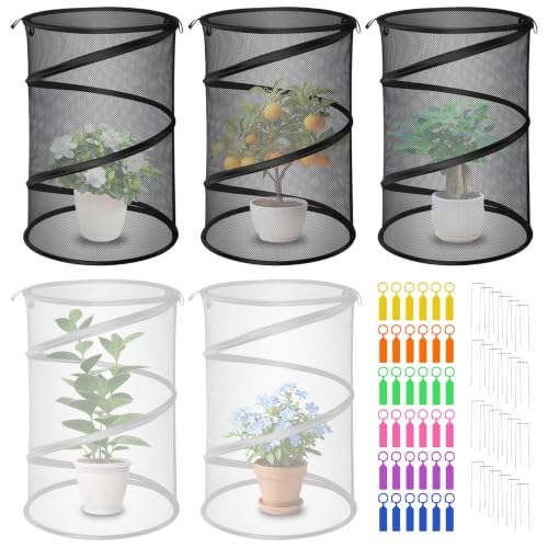 5 Pack Pop Up Plant Cover, Fine Mesh Insect Barrier with Stakes & Labels